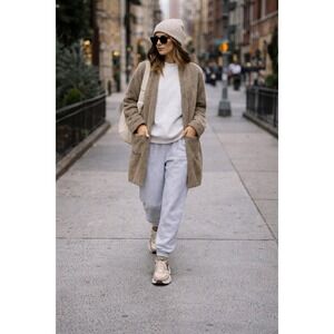 QIXING Soft Taupe Open Cardigan Size M‎ Cozy Minimalist Fall Layer Aesthetic